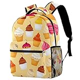 LANIY Cute Casual Wandern Daypack Bookbag Schultasche Rucksack für Mädchen Frauen Prinzessin Schulrucksack Mädchen Büchertasche Delicious Cupcakes Cherry Yellow