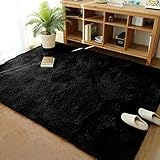 YANSKY Teppich Hochflor Teppich Wohnzimmer Fellteppich Kunstfell Shaggy Flauschig Einfarbig (Schwarz, 160 x 230 cm)