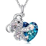 MEGA CREATIVE JEWELRY Damen Kette Blau Herz Halskette Niedliche Koala Bär Anhänger mit Kristalle Schmuck Geschenke für F