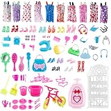Miotlsy 96 Pcs Kleidung zubehör Set Für Puppen, 10 Pack Kleider + 56 Pcs Puppenzubehör Outfit Kleidung + 8 Pcs Schuhregal + Kleines Fahrrad + 12-teiliges Besteckset für 11,5 Zoll Mädchen Pupp