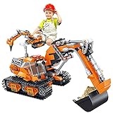 VATOS Bausets für Kinder, Baukasten für Jungen 6 7 8 9 10 11 12 Jahre, 513 Teile, 2-in-1-Bagger oder Bohren von Auto, STEM Bausteinen, baubares Spielzeug für Kinder, Baustein-S