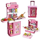 Kinderküchen Spielzeugset,3 in1 Realistic Lights & Sounds Pretend Kitchen Toy, mit 41 Stück Play Food und Küchenzubehör Set,Play Sink Fließendes Wasser, für 3-6 Jahre Mädchen/Jung