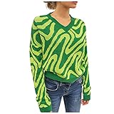 Mode Leopardmuster Grobstrick Pullover Damen Casual Sweater Lange Ärmel Pulli Leopard Drucken Stricken Sweatshirt Elegant Jumper Rundhals Lose College Knit Oberteile Herbst Winter Pulli Outw