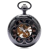 Vintage Schwarz/Silber Halbkreis Mechanische Handwind Tasche Uhrenkette Luxus Steampunk Frauen Männer Uhren Fob Männliche Uhr Geschenke Schw
