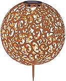 Solarleuchte rostfarbene Leuchtkugel aus Dekorgeflecht - Garten für Außen Deko Solarlampe LED Gartenlampen Solar Rost (Erdspieß Dekoleuchte Rostoptik Kugel Durchmesser 28,5 cm)