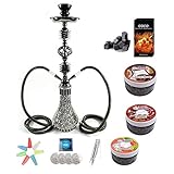 DXP Shisha Set 2 Schläuchen 55cm mit 3x100gr. Shiazo Dampfsteine, Kohle, Folie und Kohlezange, Mundstück