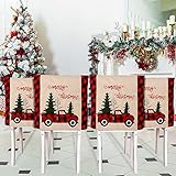 Weldomcor Stuhlhussen Weihnachten 4er Stuhlbezug Weihnachtsdeko Stühle Hut Stuhlrückseite Stuhlhussen Stühle Schutz Dekoration Stuhlbezug für Esszimmerstühle Küche R