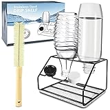 GUSUWU Flaschenhalter für SodaStream,Premium Abtropfhalter aus Edelstahl für Soda Crystal und Emil Flaschen+Herausnehmbarer Abtropfschale&Flaschenbürste (2 Flaschen)