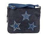 yourlifeyourstyle Umhängetasche Canvas aufgenähte Sterne und Nieten Maße 27 x 20 cm ohne Schulterriemen - Damen Mädchen Teenager Tasche (blau)