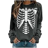 Streetwear Oversized Shirt Damen Halloween Print Oberteile Casual Elegant Sweatshirt Herbst Langarm Tee Tolles Festival Outfit Atmungsaktiv Lockerer Damenblusen Schickes Design B