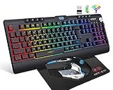 Kombination aus kabelloser Gaming-Tastatur und -Maus mit wiederaufladbarem 4000-mAh-Akku Mechanisches ergonomisches 16-Farben-Mäuse mit Hintergrundbeleuchtung für Computer-Mac-Spieler (Update Black)