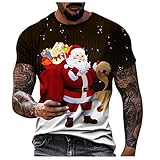 COOFANIN Weihnachtshemden mit Geschenken, bedruckt, Kaffee, kurzärmelig, Rundhalsausschnitt, weich, bequem, schmale Passform, leicht, modisch, lässige Oberteile, Unterhemden, coffee, 3XL