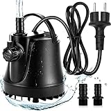 AQQA Aquarium Pumpe,1000L/H Ultraleise Wasserpumpe klein Tauchpumpe, 8.9Ft High Lift Springbrunnenpumpe mit Verstellbarem Schalter und 2 Düsen, für Aquarium, Teich, Hydroponik