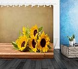 Landhausdiele Sonnenblume HD-Druck, wasserdichter Duschvorhang für das Badezimmer, 12 Haken kostenlos, 180x200