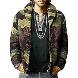 LUNULE Herren Pullover Modisch Camouflage Strickjacke Farbblock Patchwork Freizeitjacke mit Knopfleiste für Männer Lange ÄRmel Grobstrick Strickpullover Herren Herbst Winter Strick-Pulli Sw