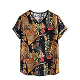 Plus Size Herren V-Ausschnitt Herren T-Shirt Leinen Kurzarm PersöNlichkeit Casual Beach Top