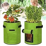 Aufun Pflanzsack Kartoffel 10 Gal, 2 Stück 38L Pflanzen Tasche, mit Klettverschluss Sichtfenster und Griffen, Wiederverwendbar, zur Aufzucht für Erdbeeren, Karotten, Tomaten, Blumen (35x40cm, Grün)