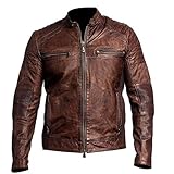 Vintage Cafe Racer Classic Braun gewachst Classic Biker Lederjacke - Braun - 3XL/Brust 124.46/127