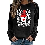 Masrin Weihnachtspullover Damen Niedliche Schneemann Hut Druck Oberteile Herbst Winter Sweatshirt Tunika mit O Ausschnitt und Langen Ärmeln Basic Shirt Lockere Bequeme Bluse Sportbekleidung