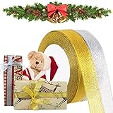 Weihnachten Bänder, 44m Geschenkbänder Gold und Geschenkbänder Silber, Transparent Organza Schleifenband für Weihnachten Geschenkverpackung Hochzeit Party Geburtstag Haarzöpfe Dekoration(20mm)