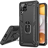 USLAI Samsung A12 Hülle, Samsung M12 Hülle, Stoßfest Cover A12 360 Grad Fingerring Ständer Handyhülle Rugged Schutzhülle A12 Case Anti-Kratzer Schw