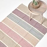 Homescapes waschbarer Chenille Teppich/Läufer 110 x 170 cm, handgewebt aus 100% Baumwolle, blau, beige, lila und grau g