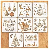 Schablonen Weihnachten, 8 Stück Zeichenschablonen Malschablonen aus Kunststoff, Stencil Schablonen Wiederverwendbar für Scrapbooking Fotoalbum, DIY Geschenkkarten, Geschenke W