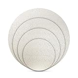 Premium Cakeboard Rund 4er Set - Ø 15 + 20 + 25 + 30cm - Kuchenplatte Tortenunterlage Tortenplatte - 3mm Dick - Lebensmittelecht | Für Transport und Deko (Silber)