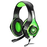 Samoleus Gaming Headset für PS4 PC Xbox One, Stereo LED Licht over Ear Kopfhörer für Mac Switch Tablet mit Noise Cancelling & Lautstärkeregelung(Grün)