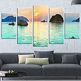 5 Teilig Leinwandbilder Bild Wandbild Kunstdruck 5 Stück Leinwand Bilder Sonnenaufgang Panorama Poster Moderne Wandbilder Wand Kunst Malerei Für Home Wohnzimmer Büro Trendig Geschenk