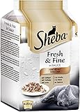 Sheba Fresh & Fine in Sauce – Hochwertiges Katzen Nassfutter – Feine Vielfalt – Für die tägliche Abwechslung im extra kleinen Portionsbeutel – 72 x 50g