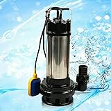 OUKANING Schmutzwasserpumpe Tauchpumpe Schmutzwasser Tauchpumpe 1500W 2 PS Edelstahl Abwasserpumpe 36000 L / H zum Ablassen von schmutzigem oder sauberem Wasser Teich, Schwimmbad, üb