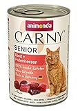 animonda Katzenfutter Carny Senior, Nassfutter für Katzen ab 7 Jahren, Rind + Putenherzen, 6 x 400 g