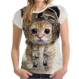 Cat Bedrucktes T-Shirt Damen Kurzarm Lose Bluse T-Shirts Damen Blusen Tops Sweatshirt Kapuzenpullover Langarmshirts Frühjahr Sommer Beste Freunde Pullover Hoodies für Frauen mit Mode M