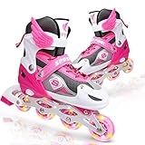 Ctrunit Verstellbare Inline-Skates mit Allen Beleuchteten Rädern (Rosa Weiß, Medium 34-37)