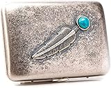 NBXLHAO Retro Copper Zigarettenetui Ultradünne Kreative Metall Zigarettenetui Türkis Feder Design, Kann 16 Zigaretten Cigarette Cases,Silb