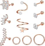 Milacolato Edelstahl Ohr Knorpel Ohrringe Creolen für Damen Mädchen Tragus Helix Conch Piercing CZ Langhantel Stud 16-18G