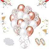 60 Stück Luftballons Metallic Ballon Konfetti Ballon Set,12 Zoll Helium Balloons mit Bändern, Latex Ballons für Hochzeit, Geburtstag, Babyparty, Graduierung, Deko (Roségold)