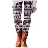 LIEIKIC Damen Weihnachten Sport Leggings Leggins Weihnachtshosen Mode Druck Sanft Hohe Taille Strumpfhose Lang Damenhosen Frauen Yoga Legging