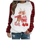 Damen LäSsig Langarm Rundhalsausschnitt Tunika Lose Bluse Tops Weihnachtsdruck Langarm Sweatshirt Pullover Shirts Top Bluse Frauen Langarm Sweatshirt B