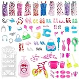 Miotlsy 96 Pcs Kleidung zubehör Set Für Puppen, 10 Pack Kleider + 56 Pcs Puppenzubehör Outfit Kleidung + 8 Pcs Schuhregal + Kleines Fahrrad + 12-teiliges Besteckset für 11,5 Zoll Mädchen Pupp