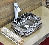 InArt Keramik Waschbecken Arbeitsplatte Waschbecken / Waschbecken für Badezimmer Gästetoilette / Arbeitsplatte Waschbecken Handwaschbecken Rechteckform 46 X 36 X 13.5 CM (Silberfarbe)