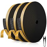 Dichtungsband für Türen 12mm(B) x 3mm(D) selbstklebendes Schaumstoffband Türdichtung Fenste, Gummidichtung für Kollision Siegel Schalldämmung Gesamtlänge 18m (3 Rollen je 6m lang) schw