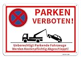 AlfaView Privatparkplatz Schild Parken Verboten | Alu 26x18cm | Unberechtigt Parkende Fahrzeuge Werden Kostenpflichtig Abgeschleppt! - Klares Alu Schild mit UV-Schutz | Parkverbot (1)
