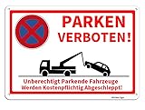 AlfaView Privatparkplatz Schild Parken Verboten | Alu 26x18cm | Unberechtigt Parkende Fahrzeuge Werden Kostenpflichtig Abgeschleppt! - Klares Alu Schild mit UV-Schutz | Parkverbot (1)