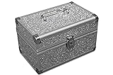 MARELIDA® Schmuck-Kästchen in Silber | Glitzer-Optik | Premium Schmink-Beauty-Koffer - klappbaren Fächer | Edel in Form & Desig
