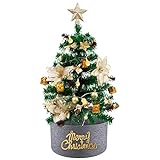 Winthai künstlicher weihnachtsbaum 60 cm, weihnachtsbaum künstlich christmas tree mit LED-Lichterkette, Goldene Blume, Baumschürze, Tannenzapfen, Stern, Weihnachtsdeko, Mini Tannenbaum für Tisch, Bü
