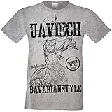 Kurzarm Trachten T-Shirt Herren : Hirsch Uaviech : Premium Bayer : Volksfest Oktoberfest Freizeitshirt Männer bis 5XL Farbe: dunkelgrau Gr: M