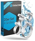 TOOLCORE® Schlauchschellen Edelstahl 8-50mm [Extra Stark] 20 Stück in 4 Größen - Für Garten, Pool, Waschmaschine, KFZ, uvm. - Schlauchklemmen, Schlauchschellen Set, Schellen,