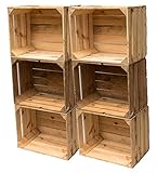Gebrauchte Holzkisten im Set Angebot: Originale Vintage Obstkisten zum Möbelbau od. als Dekoration, sehr stabile Apfelkisten, geprüft und gereinigt 50x40x30 cm (6er Set)